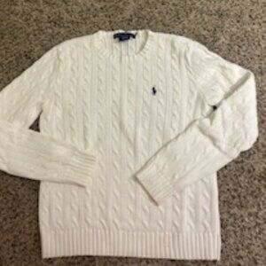 White Ralph Lauren Cotton Cable Knit Crewneck sweater